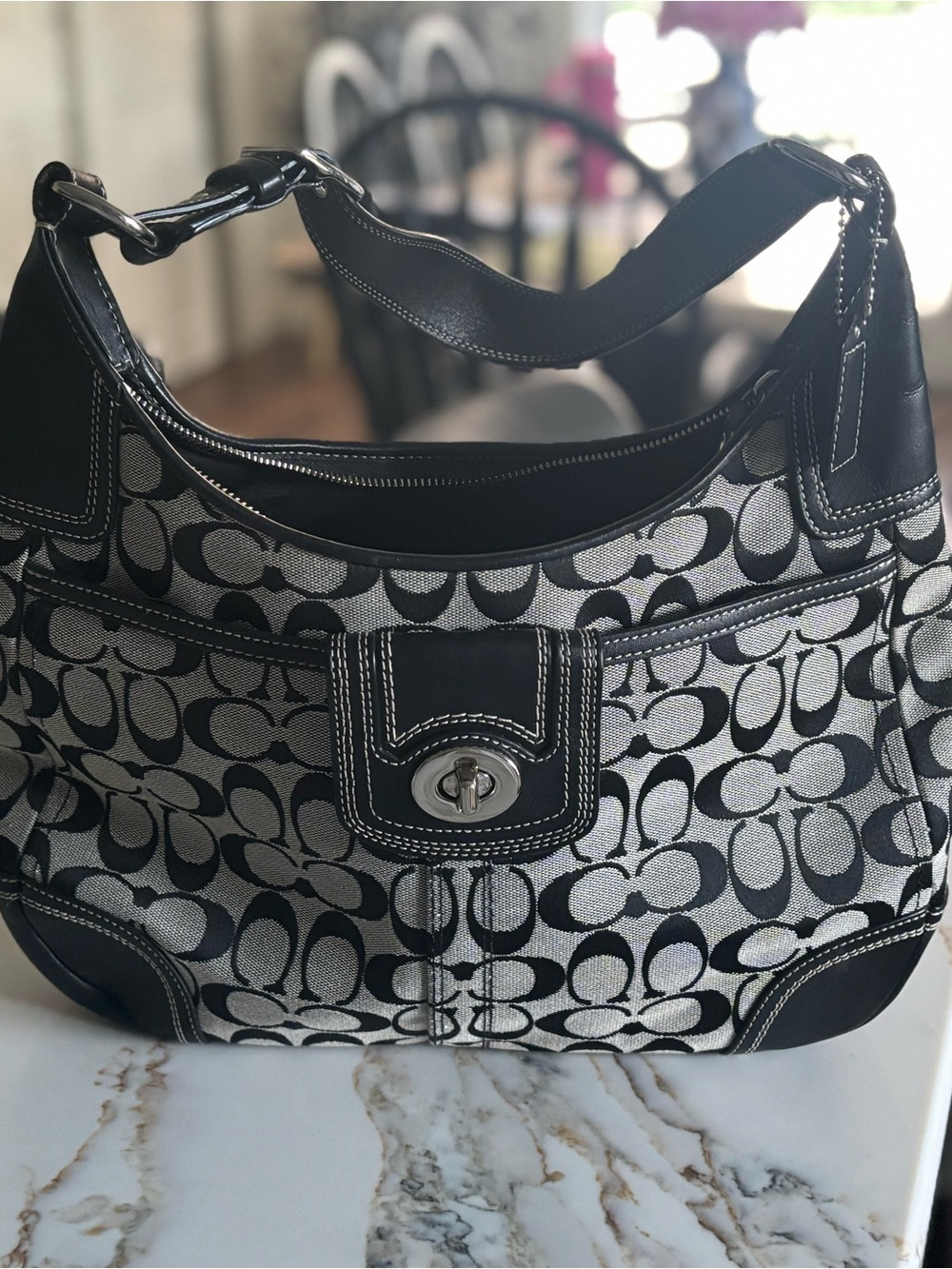 Coach Black and Gray Signature Canvas Shoulder Bag